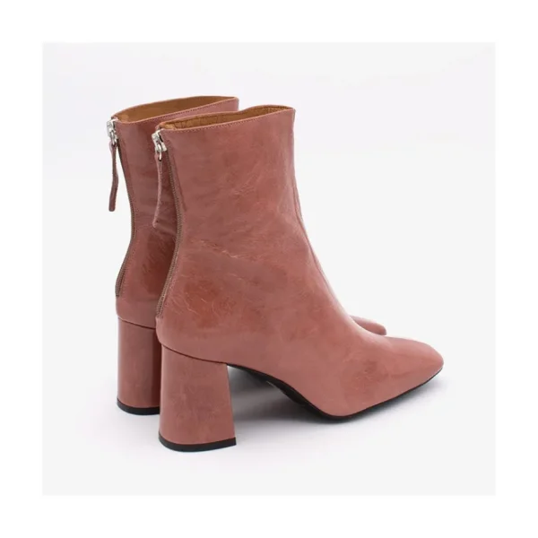 Ángel Alarcón Aland - Women S Square Toe Shiny Leather Booties, Wide Heel And Zip Hot