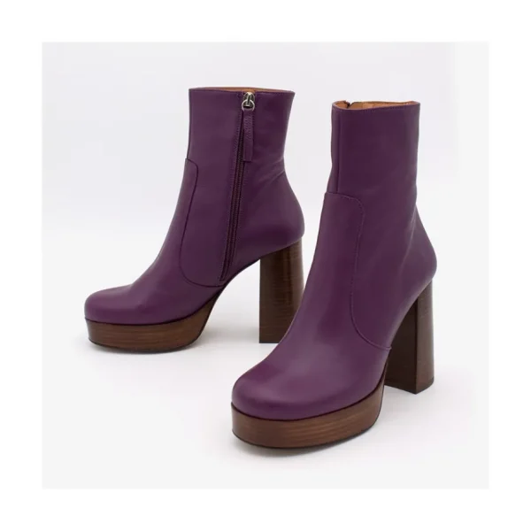 Ángel Alarcón Cadeo - Women S Leather Ankle Boots With Wood High Heel & Platform Fashion