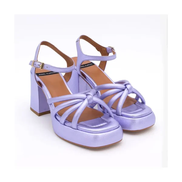 Ángel Alarcón Estefan - Metallized Leather Padded Sandals With Block Heel & Platforms Discount