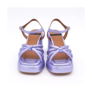 Ángel Alarcón Estefan - Metallized Leather Padded Sandals With Block Heel & Platforms Discount