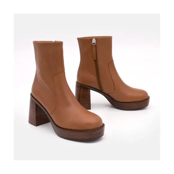 Ángel Alarcón Greta - Leather Ankle Boots With Wood Block Heel & Platform Outlet