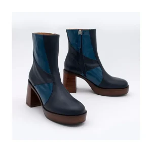 Ángel Alarcón Ingrid - Leather Ankle Boots With Wood Block Heel & Platform New