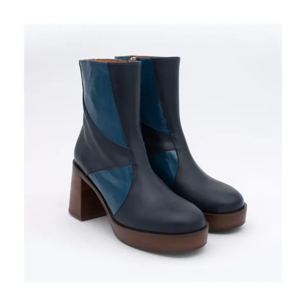 Ángel Alarcón Ingrid - Leather Ankle Boots With Wood Block Heel & Platform New