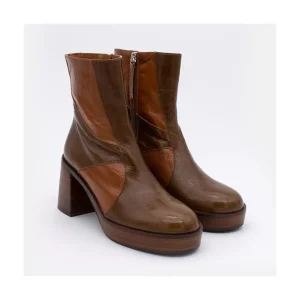 Ángel Alarcón Ingrid - Shiny Leather Ankle Boots With Wood Block Heel & Platform Sale