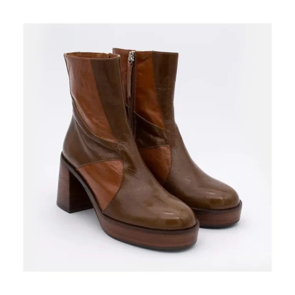 Ángel Alarcón Ingrid - Shiny Leather Ankle Boots With Wood Block Heel & Platform Sale