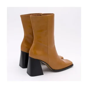 Ángel Alarcón Oconnor - Shiny Leather Ankle Boots With Zipper & Block Heel Fashion