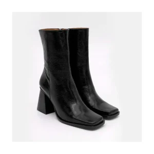 Ángel Alarcón Oconnor - Shiny Leather Ankle Boots With Zipper & Block Heel Sale