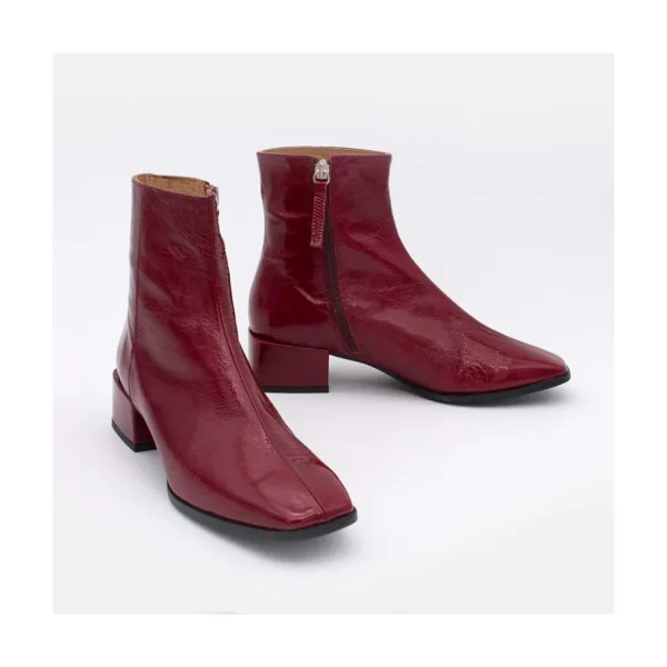 Ángel Alarcón Oyate - Comfortable Shiny Leather Booties With Low Wide Heels Discount