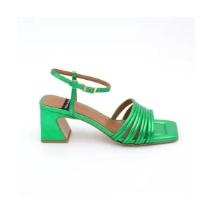 Ángel Alarcón Roberts - Metallized Leather Strap Sandals With Medium Heel Fashion