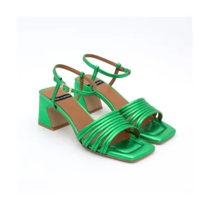 Ángel Alarcón Roberts - Metallized Leather Strap Sandals With Medium Heel Fashion