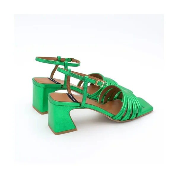 Ángel Alarcón Roberts - Metallized Leather Strap Sandals With Medium Heel Fashion