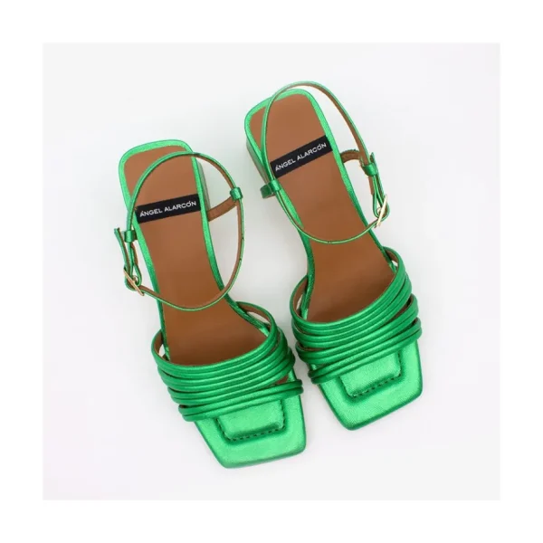 Ángel Alarcón Roberts - Metallized Leather Strap Sandals With Medium Heel Fashion