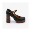 Ángel Alarcón Soraya - Ankle Strap Shiny Leather Pump With Wood Platform And Block Heel New