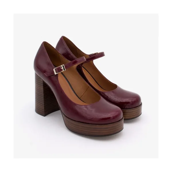 Ángel Alarcón Soraya - Ankle Strap Shiny Leather Pump With Wood Platform And Block Heel Discount