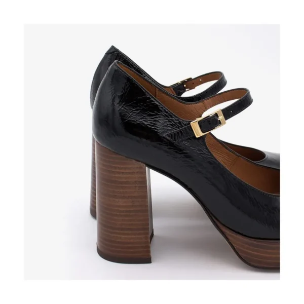 Ángel Alarcón Soraya - Ankle Strap Shiny Leather Pump With Wood Platform And Block Heel New